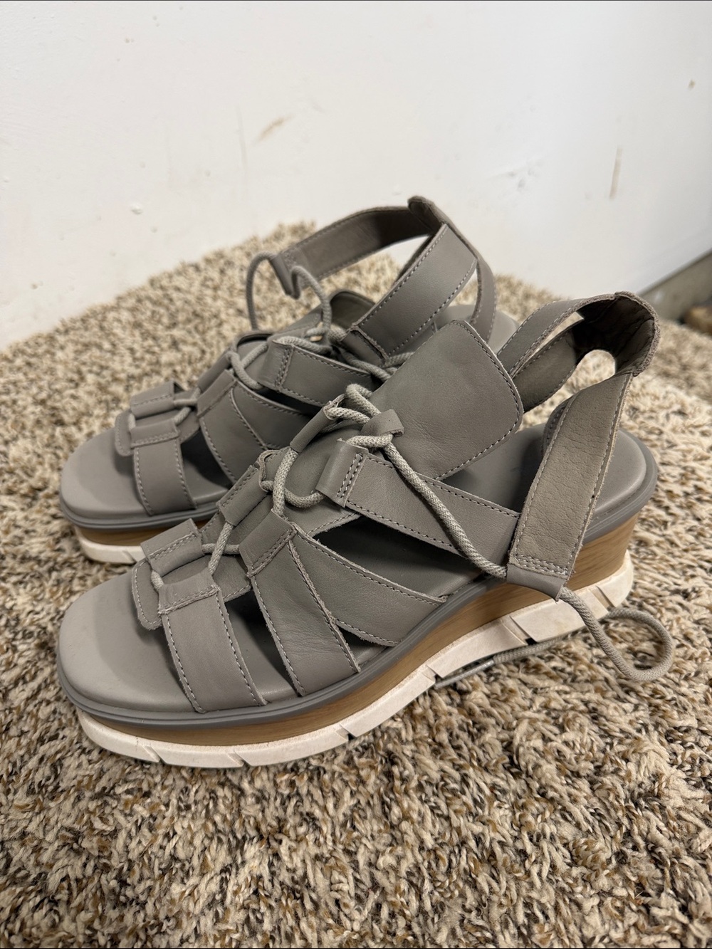 Sorel Gray Lace-Up Platform Sandals